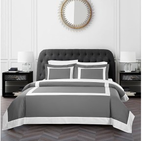 Casabolaj Bicolore Collection Duvet Covers Set 3 Pieces Do Not Include Filling Classic European 100% Egyptian Cotton Sateen Luxury 400 Thread Count Frame Patchwork Manufacturing(Grey/White,King)