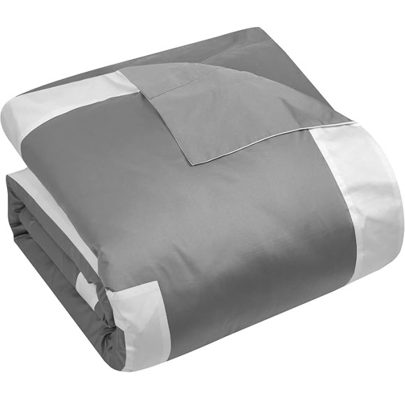 Casabolaj Bicolore Collection Duvet Covers Set 3 Pieces Do Not Include Filling Classic European 100% Egyptian Cotton Sateen Luxury 400 Thread Count Frame Patchwork Manufacturing(Grey/White,King)