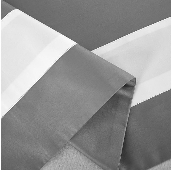 Casabolaj Bicolore Collection Duvet Covers Set 3 Pieces Do Not Include Filling Classic European 100% Egyptian Cotton Sateen Luxury 400 Thread Count Frame Patchwork Manufacturing(Grey/White,King)