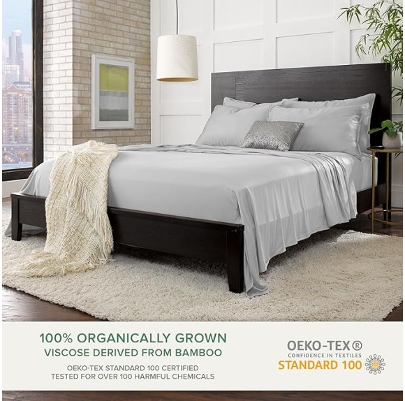Queen Sheets by , Genuine 100% Organic Viscose Derived from Bamboo Bed Sheet Set, Luxuriously Soft & Cooling, Double Stitching, Lifetime Quality Promise (Queen, Silver Pearl)