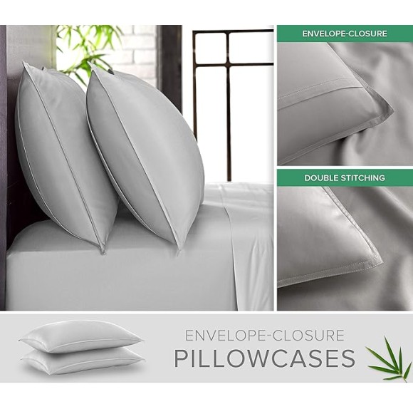 Queen Sheets by , Genuine 100% Organic Viscose Derived from Bamboo Bed Sheet Set, Luxuriously Soft & Cooling, Double Stitching, Lifetime Quality Promise (Queen, Silver Pearl)