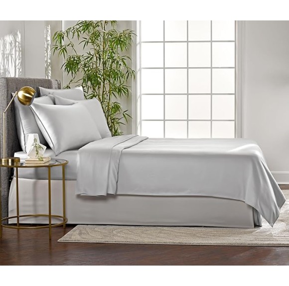 Queen Sheets by , Genuine 100% Organic Viscose Derived from Bamboo Bed Sheet Set, Luxuriously Soft & Cooling, Double Stitching, Lifetime Quality Promise (Queen, Silver Pearl)