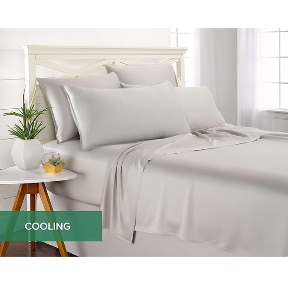 Queen Sheets by , Genuine 100% Organic Viscose Derived from Bamboo Bed Sheet Set, Luxuriously Soft & Cooling, Double Stitching, Lifetime Quality Promise (Queen, Silver Pearl)