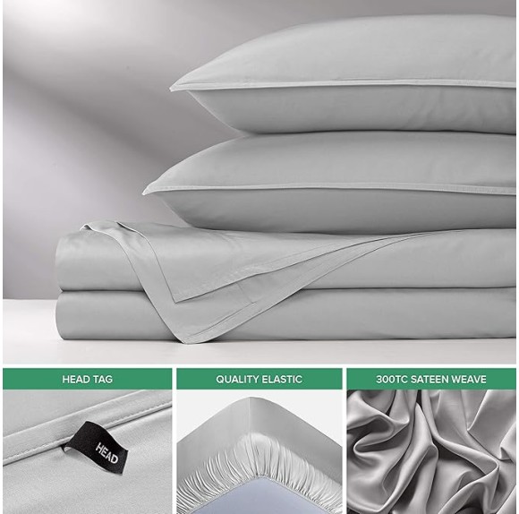 Queen Sheets by , Genuine 100% Organic Viscose Derived from Bamboo Bed Sheet Set, Luxuriously Soft & Cooling, Double Stitching, Lifetime Quality Promise (Queen, Silver Pearl)