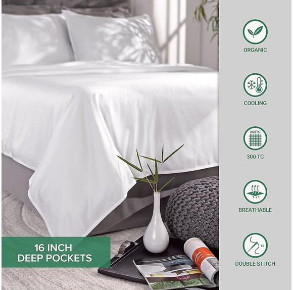 Queen Sheets by , Genuine 100% Organic Viscose Derived from Bamboo Bed Sheet Set, Luxuriously Soft & Cooling, Double Stitching, Lifetime Quality Promise (Queen, Silver Pearl)