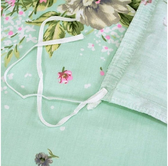 Shabby Green Floral Bedding 100% Cotton Princess Lace Ruffle Girls Duvet Cover Set with Bedskirt, 4Pcs, King Size