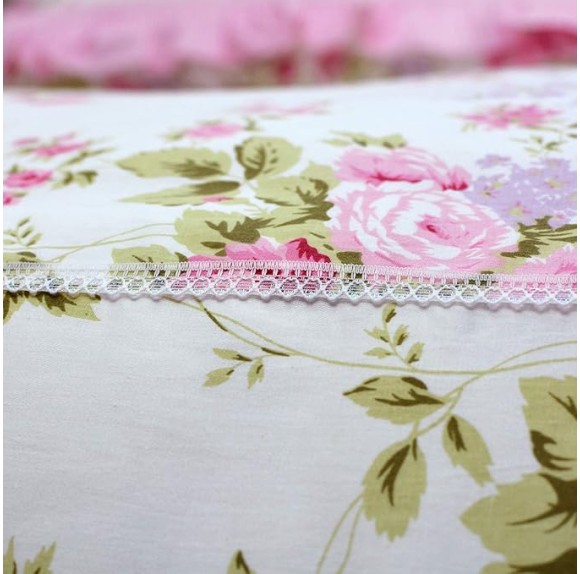 Shabby Pink Duvet Cover Set Rose Floral Bedding Collection Elegant Princess Lace Ruffle Quilt Cover Set for Girls 4 Pieces King Size