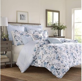 Home - King Duvet Cover Set, Reversible Cotton Bedding with Matching Shams, Lightweight Home Decor for All Seasons (Chloe Blue, King)