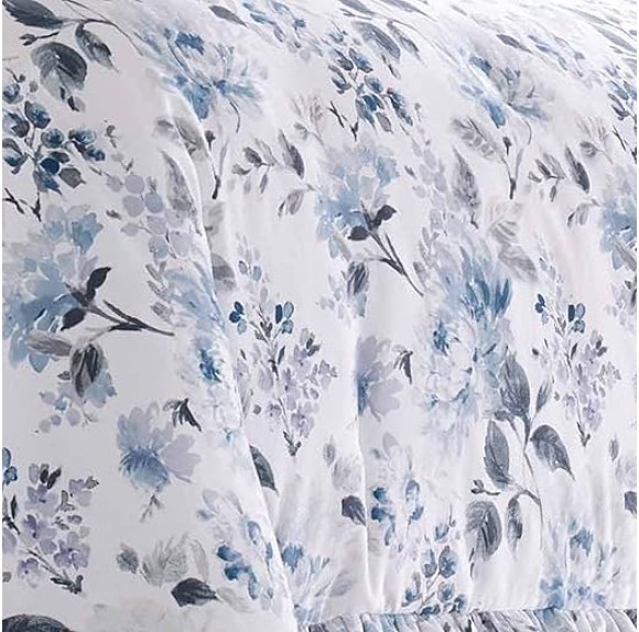 Home - King Duvet Cover Set, Reversible Cotton Bedding with Matching Shams, Lightweight Home Decor for All Seasons (Chloe Blue, King)