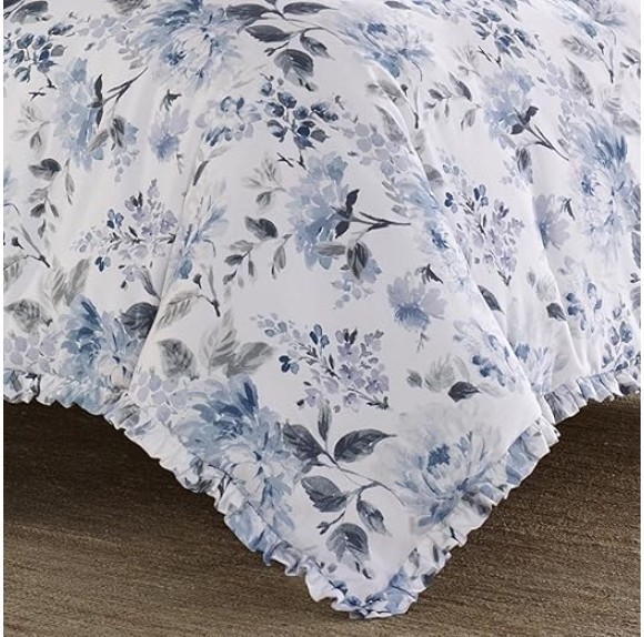 Home - King Duvet Cover Set, Reversible Cotton Bedding with Matching Shams, Lightweight Home Decor for All Seasons (Chloe Blue, King)