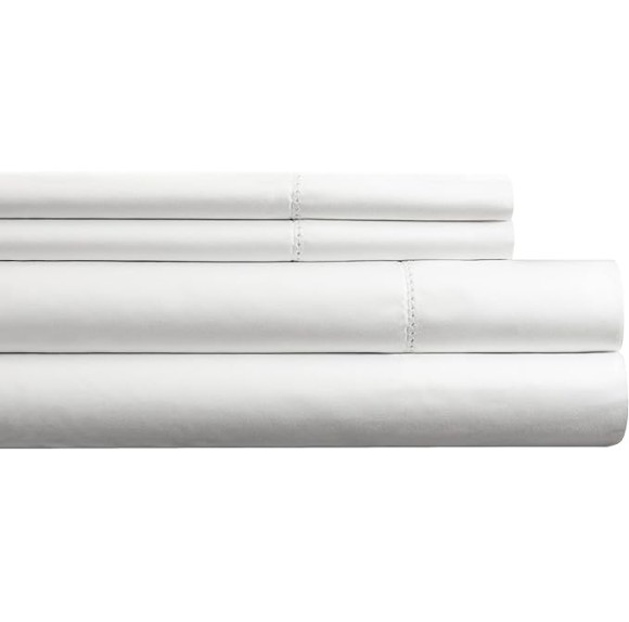 525 Thread Count 100% Long Staple Cotton Oversized Queen White Deep Pocket Super Soft Sateen 4 pc Sheet Set