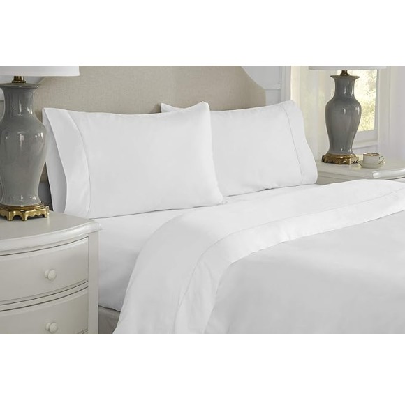 525 Thread Count 100% Long Staple Cotton Oversized Queen White Deep Pocket Super Soft Sateen 4 pc Sheet Set