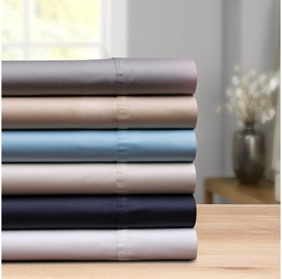 525 Thread Count 100% Long Staple Cotton Oversized Queen White Deep Pocket Super Soft Sateen 4 pc Sheet Set