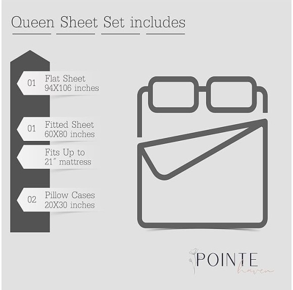 525 Thread Count 100% Long Staple Cotton Oversized Queen White Deep Pocket Super Soft Sateen 4 pc Sheet Set