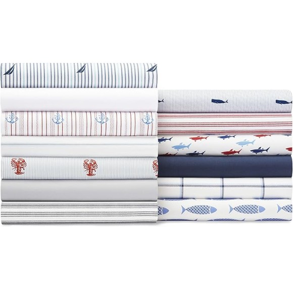 Twin XL Sheets, Cotton Percale Bedding Set, Crisp & Cool, Dorm Room Essentials (Captains Navy, Twin XL)