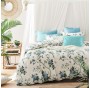 Exotic Modern Floral Print Bedding Birds Flowers Dusty Grey Design 100% Cotton Duvet Cover 3pc Set Hibiscus Blossom Branches in Muted Gray Blue (Super King, Egret White)