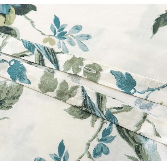 Exotic Modern Floral Print Bedding Birds Flowers Dusty Grey Design 100% Cotton Duvet Cover 3pc Set Hibiscus Blossom Branches in Muted Gray Blue (Super King, Egret White)