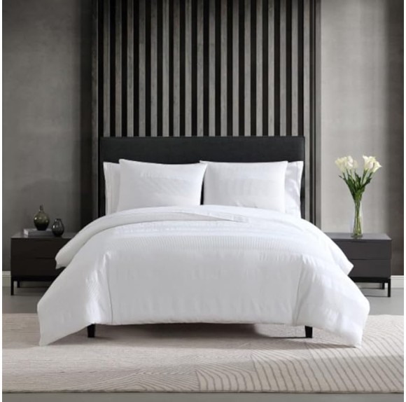 King Duvet Cover Set, Luxury Cotton Bedding with Matching Shams, All Season Home Decor (Waffle Stripe White, King)