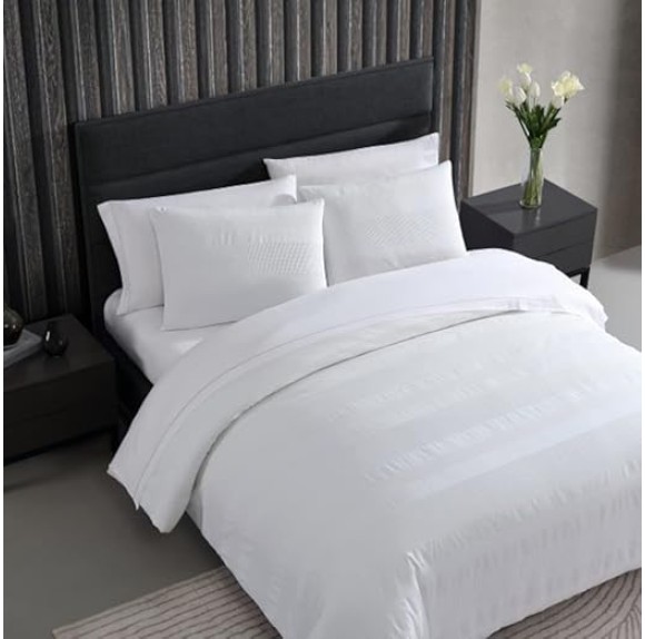King Duvet Cover Set, Luxury Cotton Bedding with Matching Shams, All Season Home Decor (Waffle Stripe White, King)