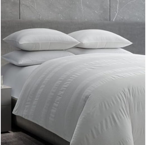 King Duvet Cover Set, Luxury Cotton Bedding with Matching Shams, All Season Home Decor (Waffle Stripe White, King)