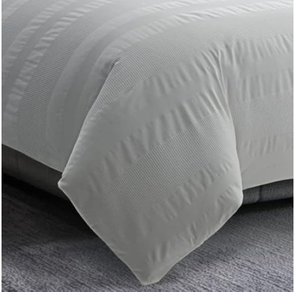 King Duvet Cover Set, Luxury Cotton Bedding with Matching Shams, All Season Home Decor (Waffle Stripe White, King)