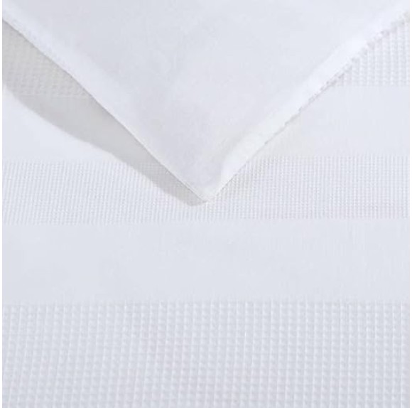 King Duvet Cover Set, Luxury Cotton Bedding with Matching Shams, All Season Home Decor (Waffle Stripe White, King)
