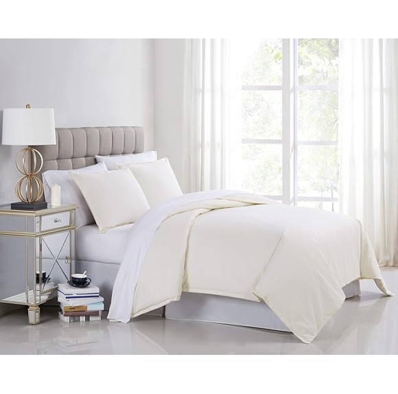 Percale Cotton 400 Thread Count Duvet Cover Set, King, Vanilla Ice