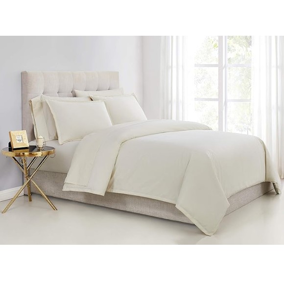 Percale Cotton 400 Thread Count Duvet Cover Set, King, Vanilla Ice
