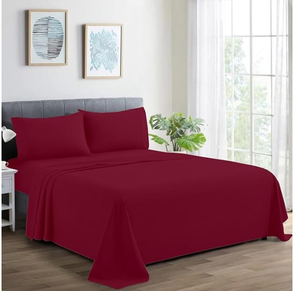 Luxury 100% Egyptian Cotton Bed Sheets - 1000 Thread Count 4-Piece King Sheets Set, Long Staple Cotton Bedding Sheets, Sateen Weave, Hotel Sheets, Fits Upto 18" Mattress - Burgundy