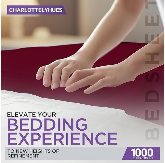 Luxury 100% Egyptian Cotton Bed Sheets - 1000 Thread Count 4-Piece King Sheets Set, Long Staple Cotton Bedding Sheets, Sateen Weave, Hotel Sheets, Fits Upto 18" Mattress - Burgundy