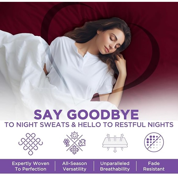 Luxury 100% Egyptian Cotton Bed Sheets - 1000 Thread Count 4-Piece King Sheets Set, Long Staple Cotton Bedding Sheets, Sateen Weave, Hotel Sheets, Fits Upto 18" Mattress - Burgundy