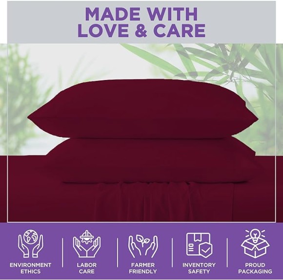 Luxury 100% Egyptian Cotton Bed Sheets - 1000 Thread Count 4-Piece King Sheets Set, Long Staple Cotton Bedding Sheets, Sateen Weave, Hotel Sheets, Fits Upto 18" Mattress - Burgundy