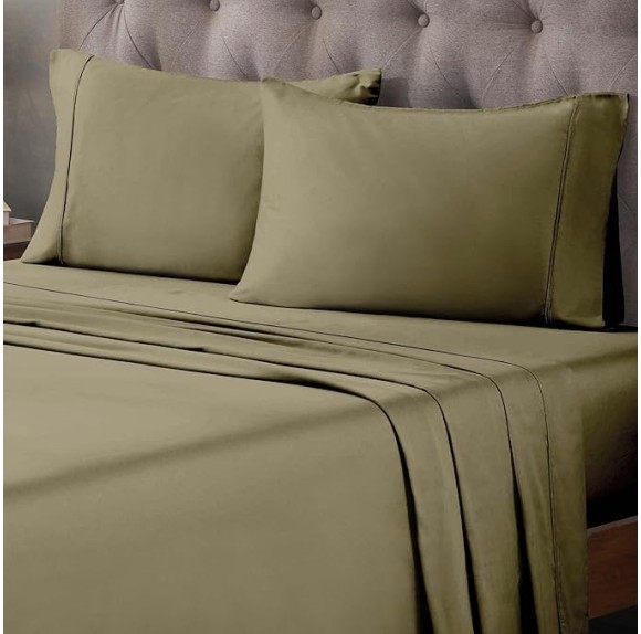 Egyptian Cotton Sheet Set Premium 400 Thread Count 100% Egyptian Cotton Solid Sheets Set Soft Sateen Weave Hotel Style 18" Deep Pocket Fitted Flat and Pillow Cases - California King, Sage