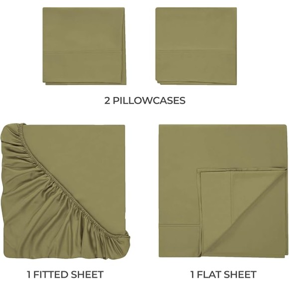 Egyptian Cotton Sheet Set Premium 400 Thread Count 100% Egyptian Cotton Solid Sheets Set Soft Sateen Weave Hotel Style 18" Deep Pocket Fitted Flat and Pillow Cases - California King, Sage