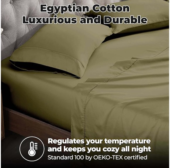 Egyptian Cotton Sheet Set Premium 400 Thread Count 100% Egyptian Cotton Solid Sheets Set Soft Sateen Weave Hotel Style 18" Deep Pocket Fitted Flat and Pillow Cases - California King, Sage