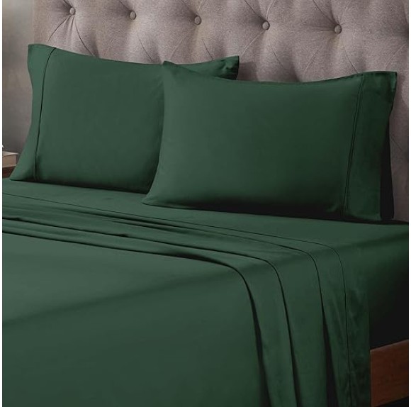 Egyptian Cotton Sheet Set Premium 400 Thread Count 100% Egyptian Cotton Solid Sheets Set Soft Sateen Weave Hotel Style 18" Deep Pocket Fitted Flat and Pillow Cases - King, Hunter Green