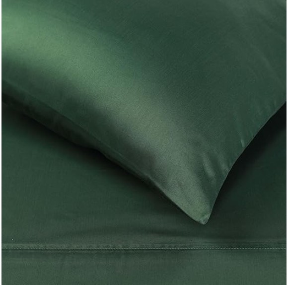 Egyptian Cotton Sheet Set Premium 400 Thread Count 100% Egyptian Cotton Solid Sheets Set Soft Sateen Weave Hotel Style 18" Deep Pocket Fitted Flat and Pillow Cases - King, Hunter Green