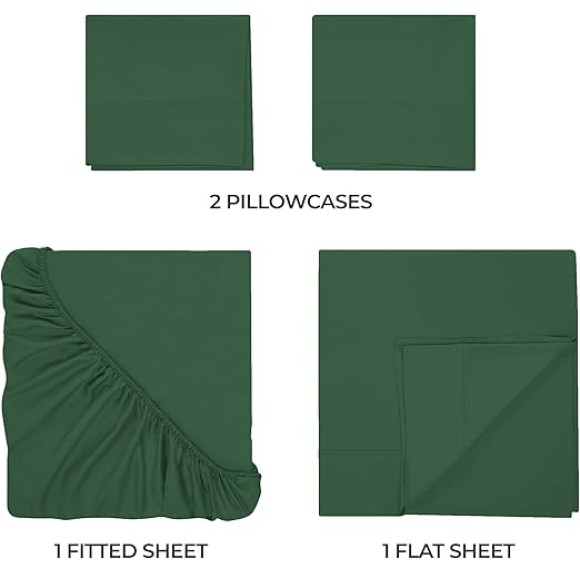 Egyptian Cotton Sheet Set Premium 400 Thread Count 100% Egyptian Cotton Solid Sheets Set Soft Sateen Weave Hotel Style 18" Deep Pocket Fitted Flat and Pillow Cases - King, Hunter Green