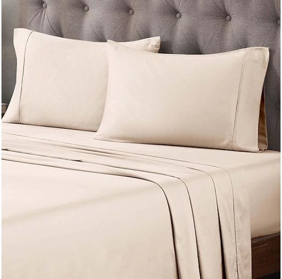 Egyptian Cotton Sheet Set Premium 400 Thread Count 100% Egyptian Cotton Solid Sheets Set Soft Sateen Weave Hotel Style 18" Deep Pocket Fitted Flat and Pillow Cases - Olympic Queen, Ivory