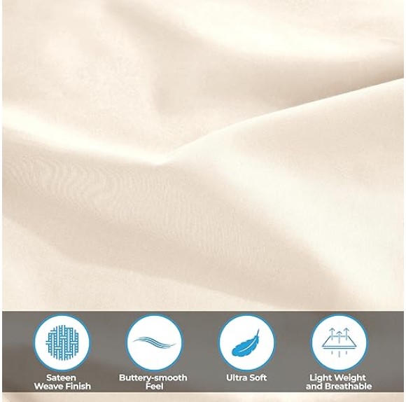Egyptian Cotton Sheet Set Premium 400 Thread Count 100% Egyptian Cotton Solid Sheets Set Soft Sateen Weave Hotel Style 18" Deep Pocket Fitted Flat and Pillow Cases - Olympic Queen, Ivory