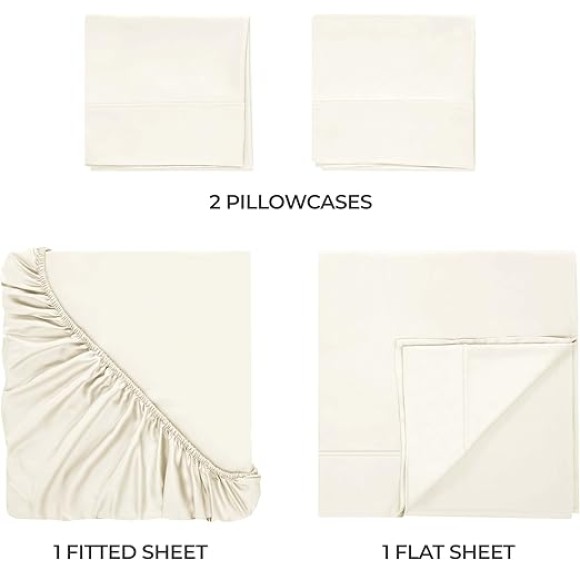 Egyptian Cotton Sheet Set Premium 400 Thread Count 100% Egyptian Cotton Solid Sheets Set Soft Sateen Weave Hotel Style 18" Deep Pocket Fitted Flat and Pillow Cases - Olympic Queen, Ivory