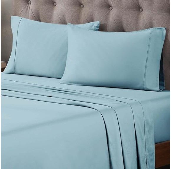 Egyptian Cotton Sheet Set Premium 400 Thread Count 100% Egyptian Cotton Solid Sheets Soft Sateen Weave Hotel Style 18" Deep Pocket Fitted Flat and Pillow Cases - California King, Light Blue