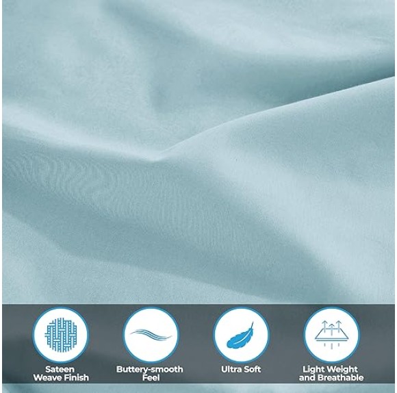 Egyptian Cotton Sheet Set Premium 400 Thread Count 100% Egyptian Cotton Solid Sheets Soft Sateen Weave Hotel Style 18" Deep Pocket Fitted Flat and Pillow Cases - California King, Light Blue