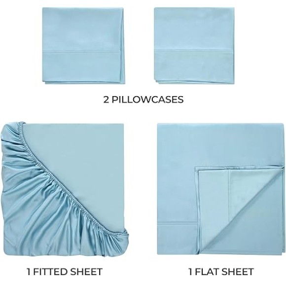 Egyptian Cotton Sheet Set Premium 400 Thread Count 100% Egyptian Cotton Solid Sheets Soft Sateen Weave Hotel Style 18" Deep Pocket Fitted Flat and Pillow Cases - California King, Light Blue