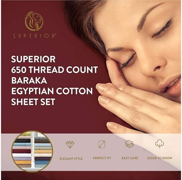 Egyptian Cotton Sheet Set Premium 650 Thread Count 100% Egyptian Cotton Solid Sheets Set Soft Sateen Weave Hotel Style 18" Deep Pocket Fitted Flat and Pillow Cases - California King, Ivory