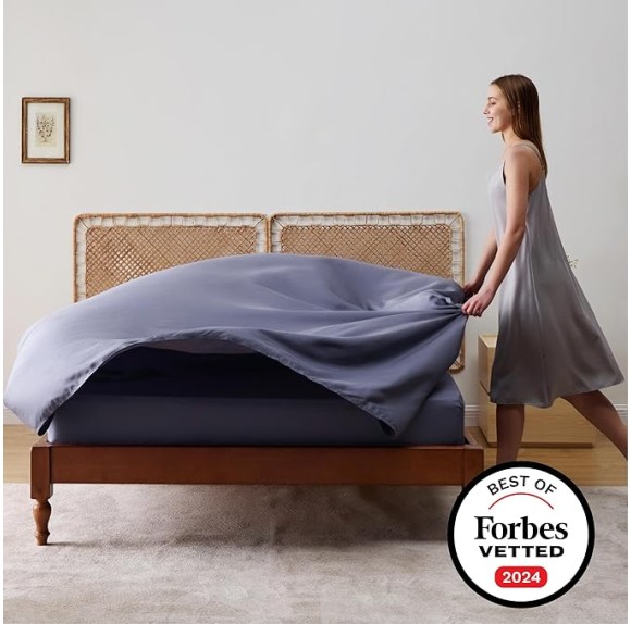Queen Sheet Set, Cooling Sheets for Queen Size Bed Set, Rayon Derived from Bamboo, Breathable & Soft Deep Pocket Up to 16", Hotel Luxury Silky Bedding Sheets & Pillowcases, Dark Grey