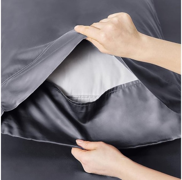 Queen Sheet Set, Cooling Sheets for Queen Size Bed Set, Rayon Derived from Bamboo, Breathable & Soft Deep Pocket Up to 16", Hotel Luxury Silky Bedding Sheets & Pillowcases, Dark Grey