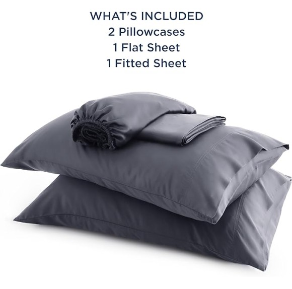 Queen Sheet Set, Cooling Sheets for Queen Size Bed Set, Rayon Derived from Bamboo, Breathable & Soft Deep Pocket Up to 16", Hotel Luxury Silky Bedding Sheets & Pillowcases, Dark Grey