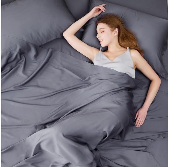 Queen Sheet Set, Cooling Sheets for Queen Size Bed Set, Rayon Derived from Bamboo, Breathable & Soft Deep Pocket Up to 16", Hotel Luxury Silky Bedding Sheets & Pillowcases, Dark Grey