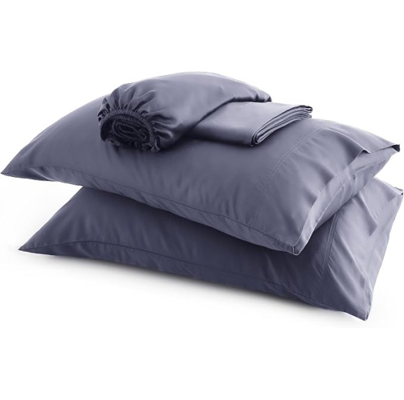 Queen Sheet Set, Cooling Sheets for Queen Size Bed Set, Rayon Derived from Bamboo, Breathable & Soft Deep Pocket Up to 16", Hotel Luxury Silky Bedding Sheets & Pillowcases, Dark Grey